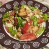 Healthy chicken salad with crunchy nuts and fresh veggies