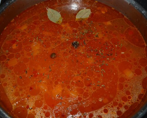 Add: salt, peppercorns