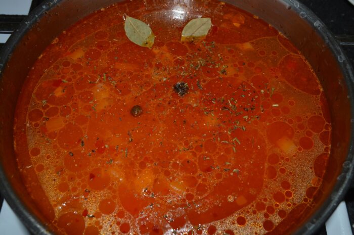 Add: salt, peppercorns