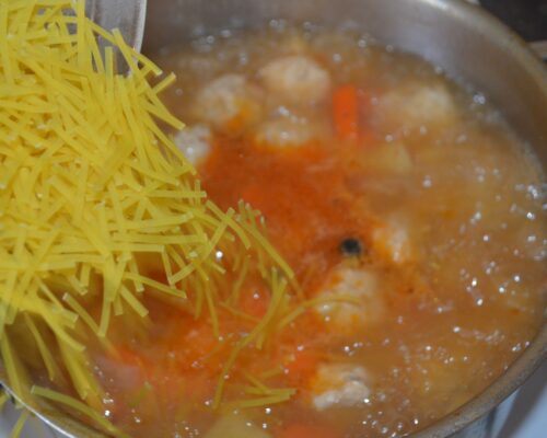 Add the noodles to the soup