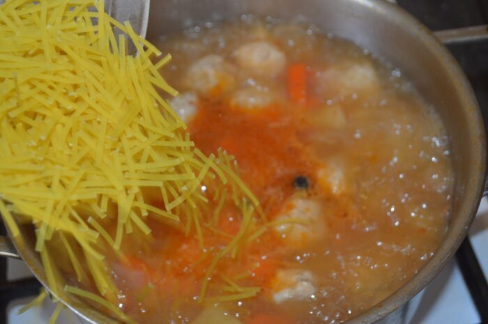 Add the noodles to the soup