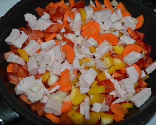 Add the vegetables and meat to a hot pan