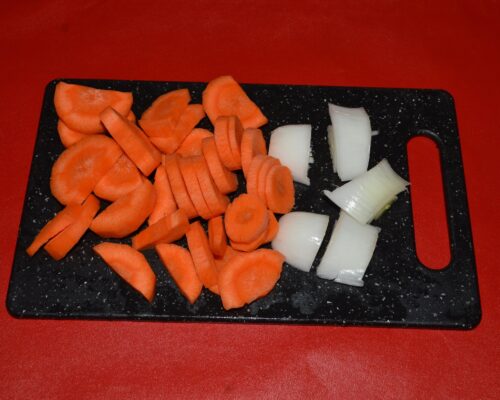 Chop the onion and carrot