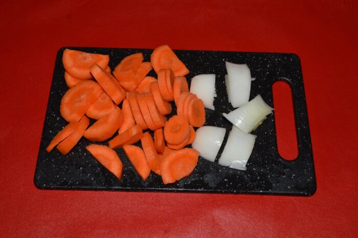Chop the onion and carrot