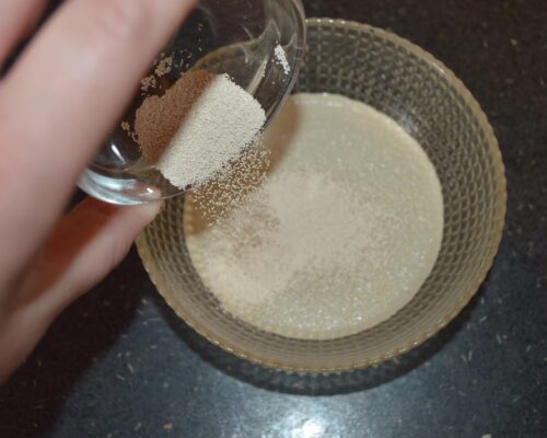 Поместите сухие дрожжи в слегка подогретую воду