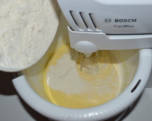 Add the flour and baking powder