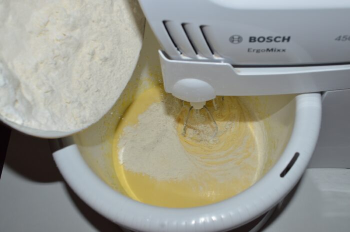 Add the flour and baking powder