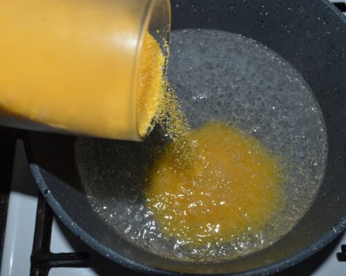 Pour a little flour into boiling water