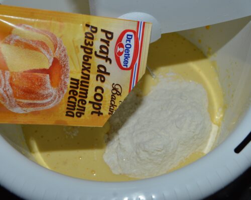Add the flour and baking powder