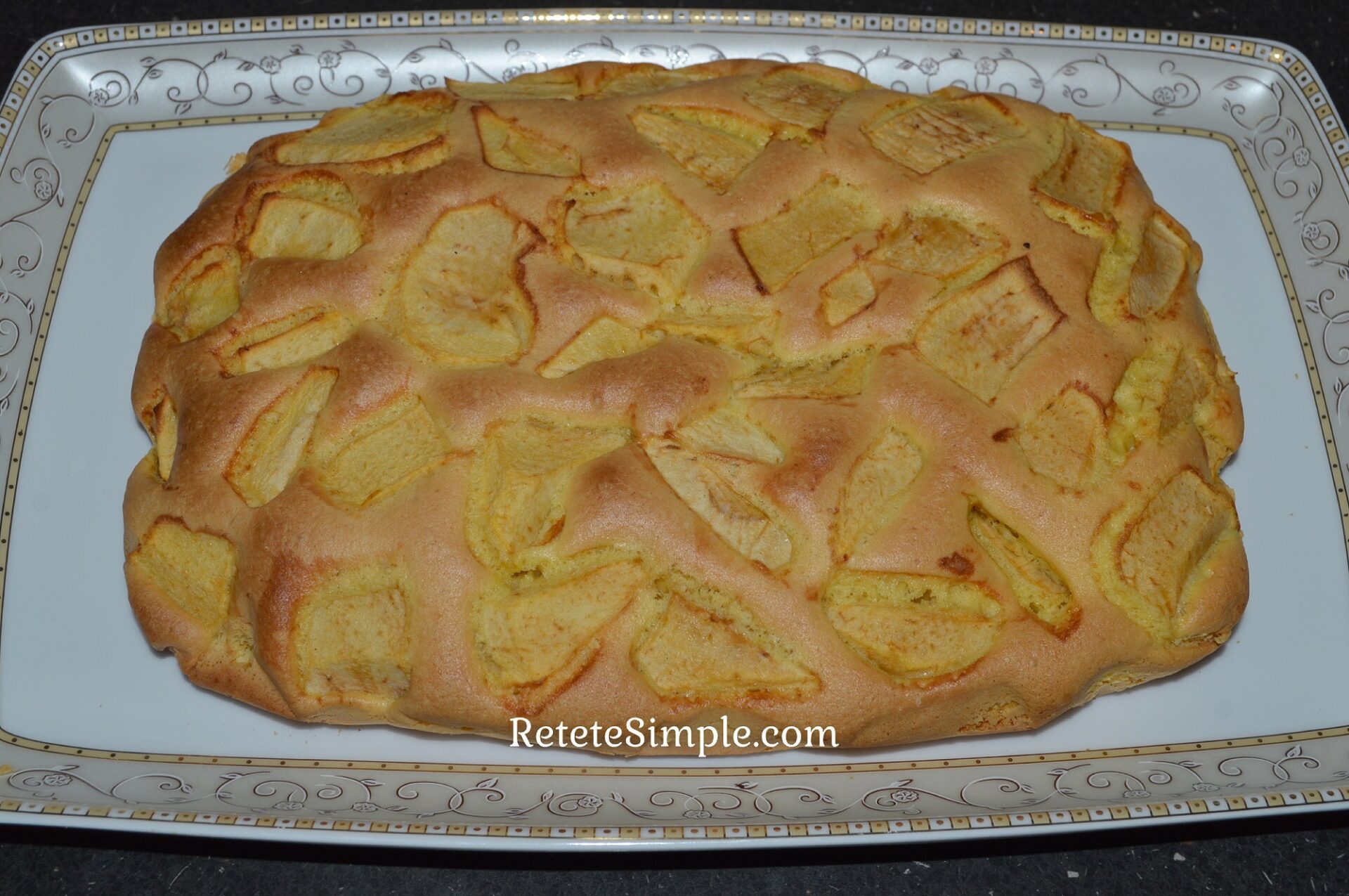 Golden apple cake fresh from the oven