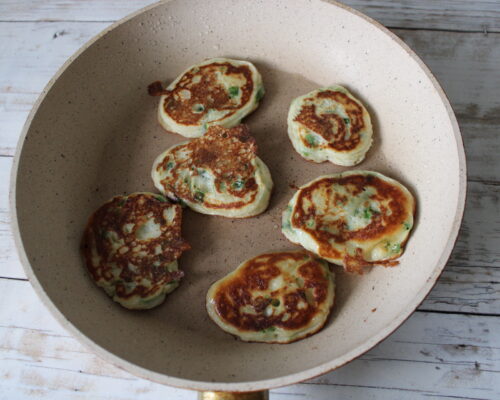Fry the pancakes until browned on both sides