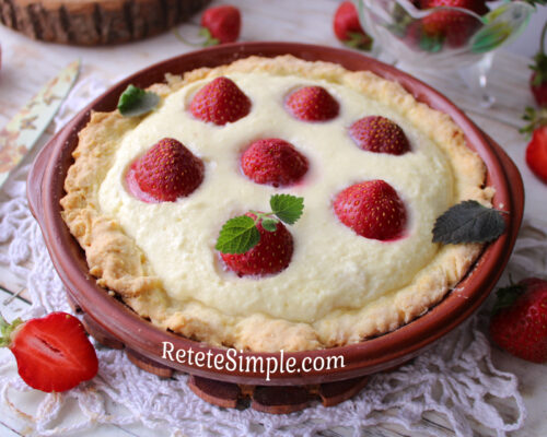 cake with creamy cottage cheese and fresh strawberry