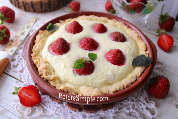 cake with creamy cottage cheese and fresh strawberry