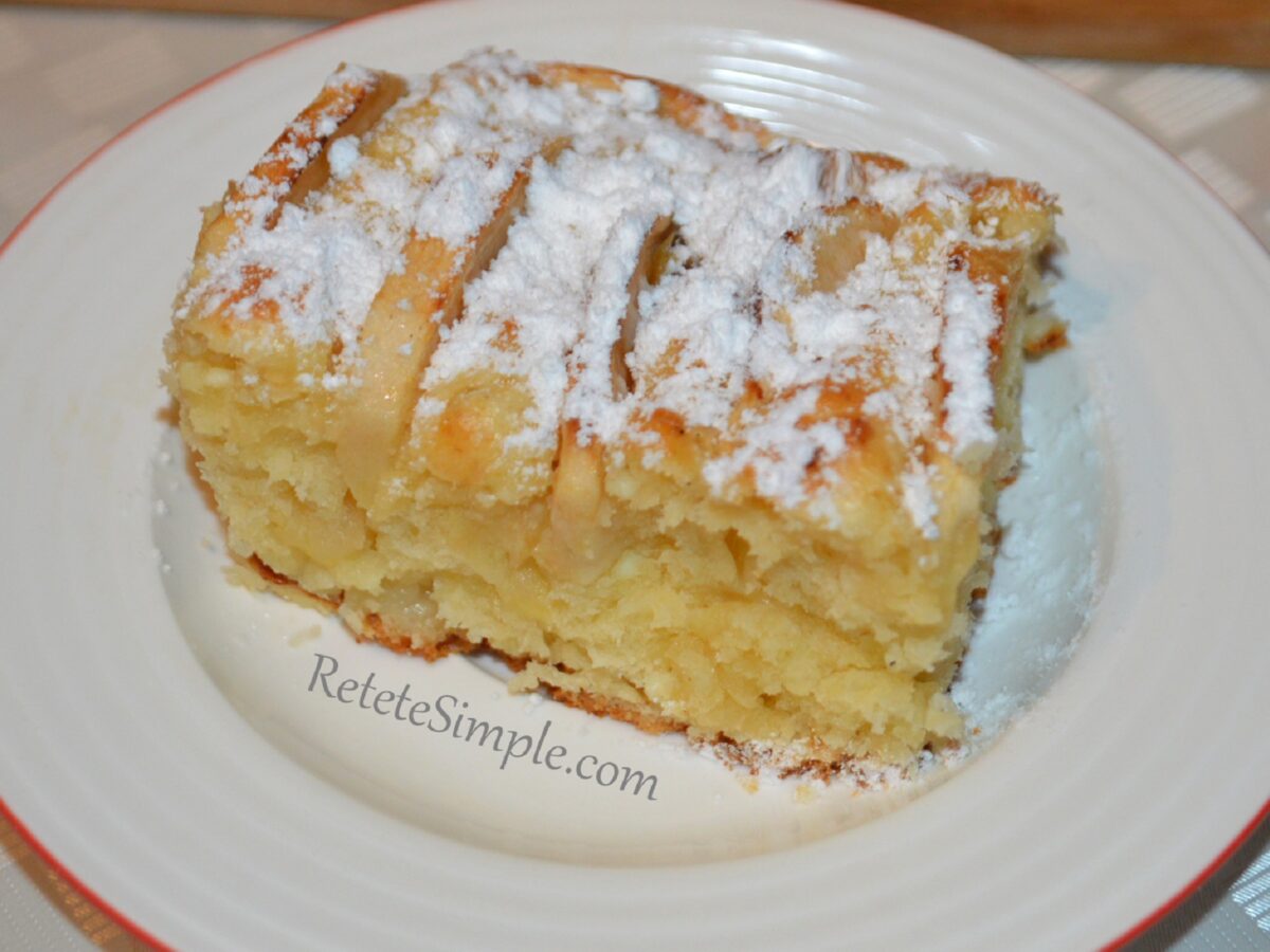 Moist cottage cheese and apple cake with sliced apples baked on top