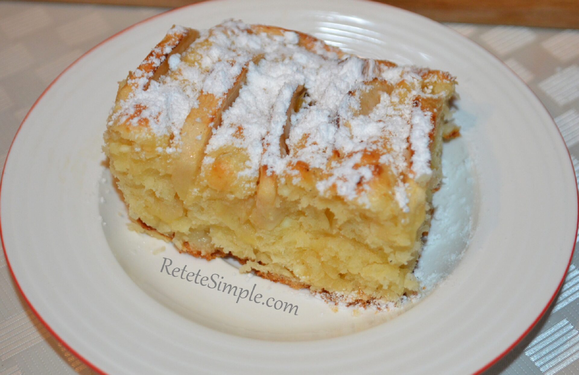 Moist cottage cheese and apple cake with sliced apples baked on top