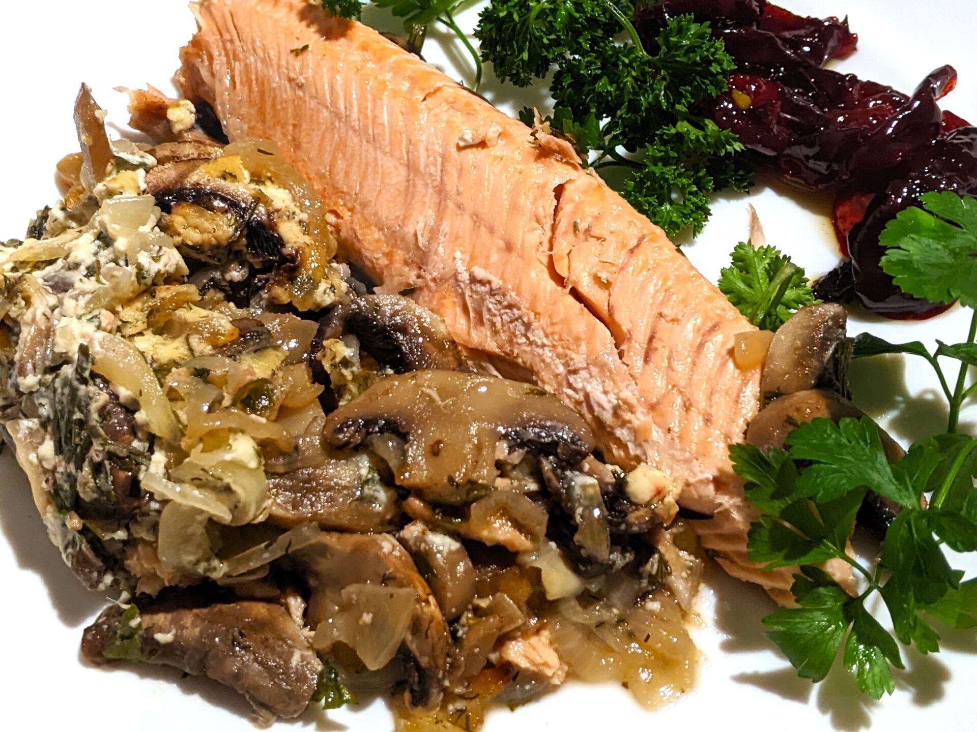 Oven-Baked Pink Salmon with Mushrooms photo