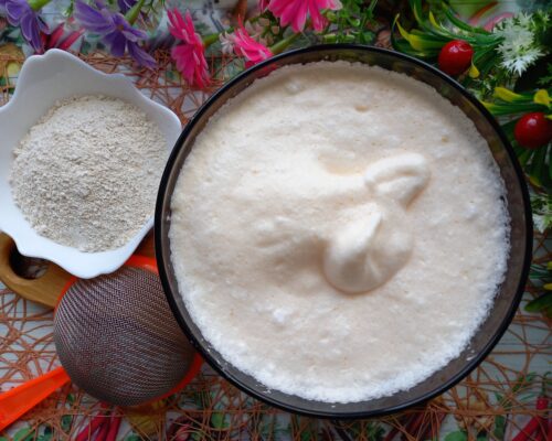 sift the oat flour and gradually pour it