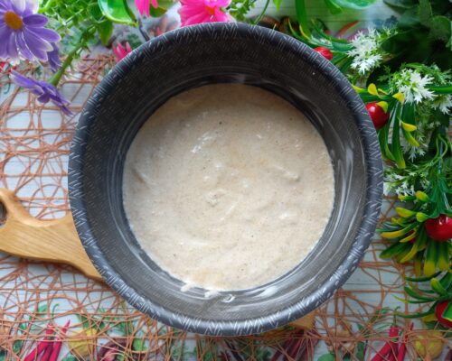 Pour into a round baking pan