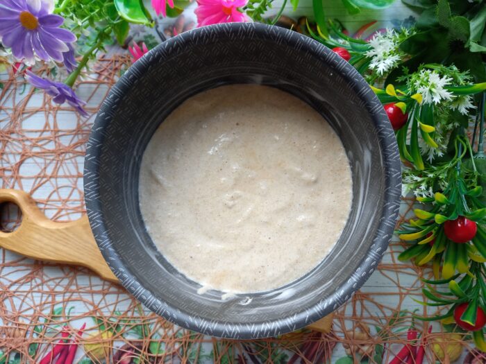 Pour into a round baking pan