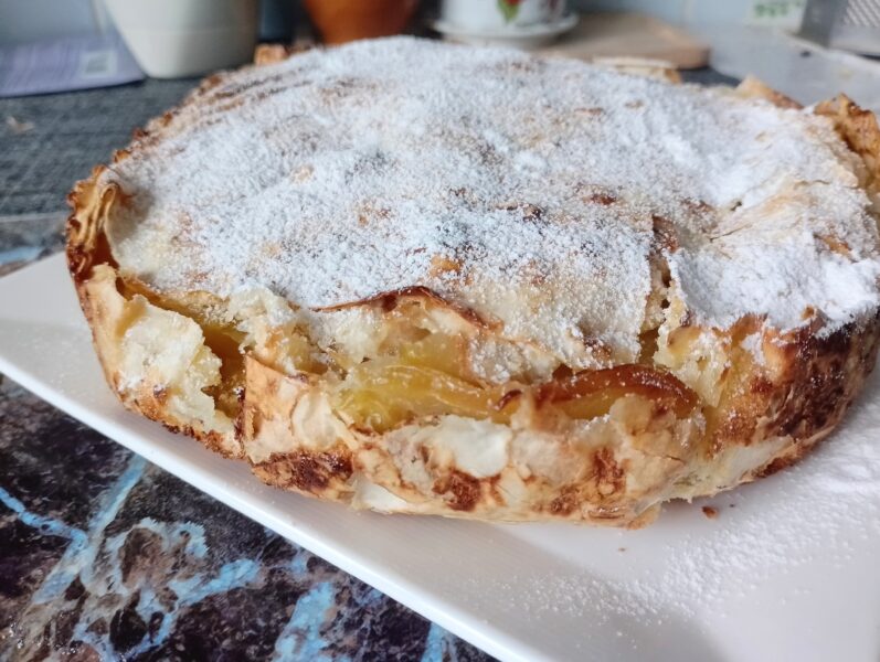 Baked apple pie with lavash sheets golden crust