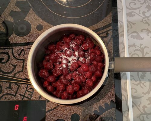 Pour the cherries into a saucepan
