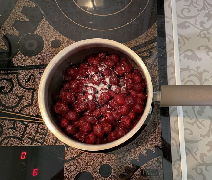 Pour the cherries into a saucepan