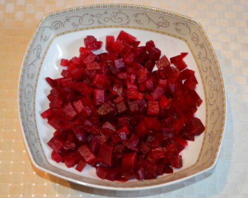 Add the chopped beets to a deep salad bowl