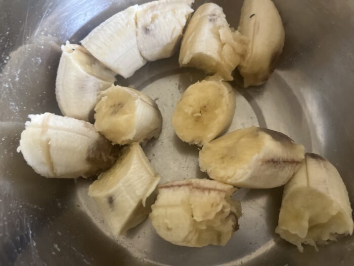 I sliced the bananas and mashed them