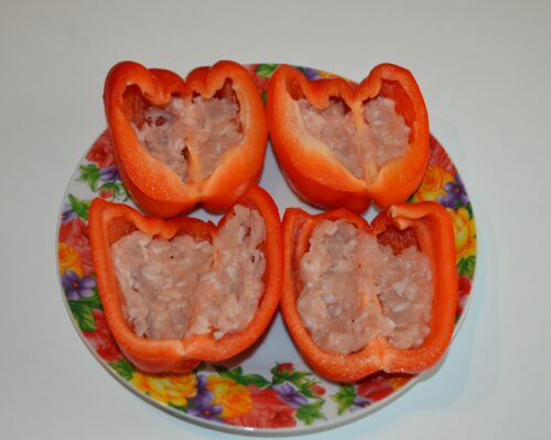 Fill the inside of the peppers with ground meat