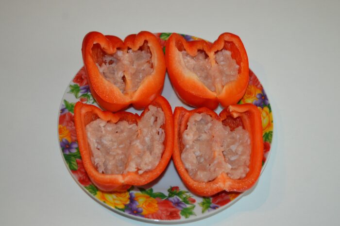 Fill the inside of the peppers with ground meat