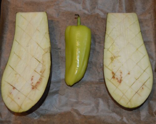 place the eggplant halves on it