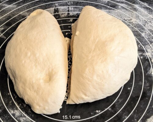 cut the dough ball into 2 pieces