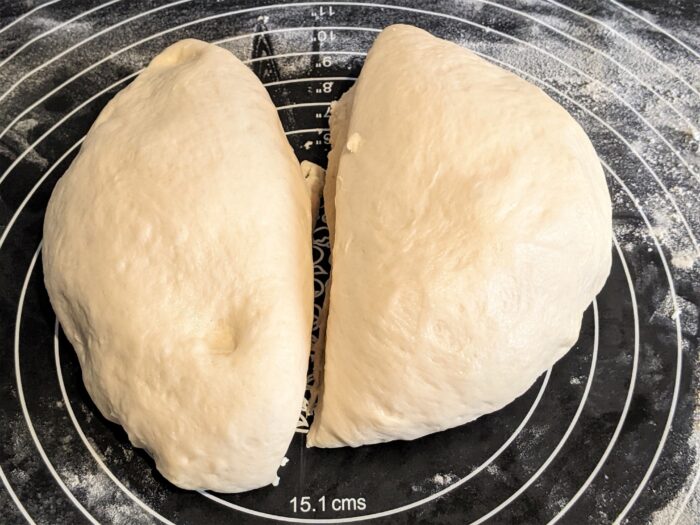 cut the dough ball into 2 pieces