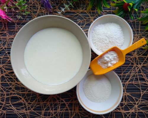 Mix the coconut flakes into the cottage cheese