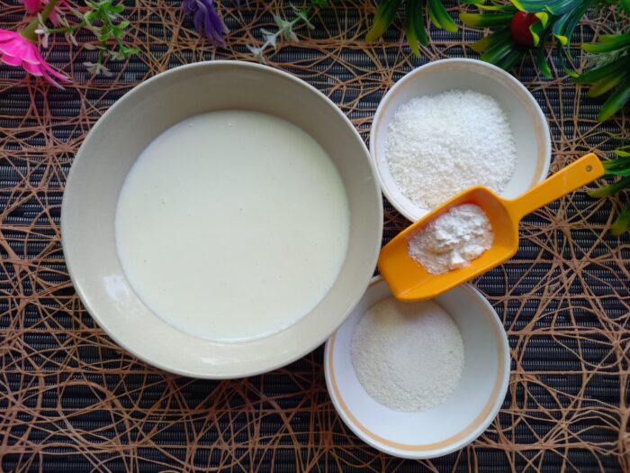 Mix the coconut flakes into the cottage cheese