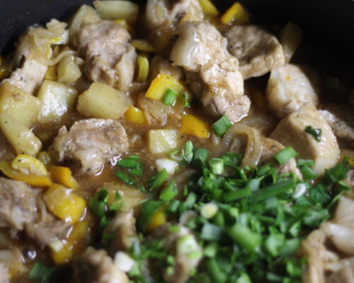 Season the pork and pineapple with spices