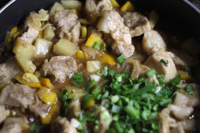Season the pork and pineapple with spices