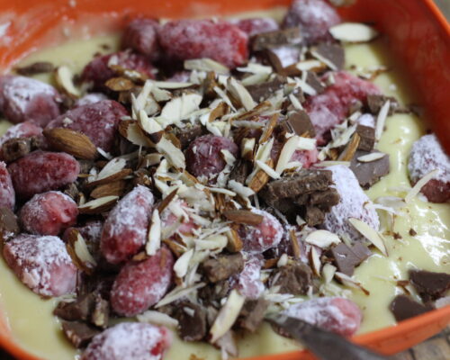 Add the chopped almonds and chocolate