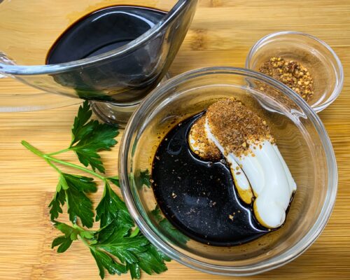 pour the cream and soy sauce into a bowl