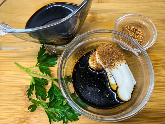 pour the cream and soy sauce into a bowl