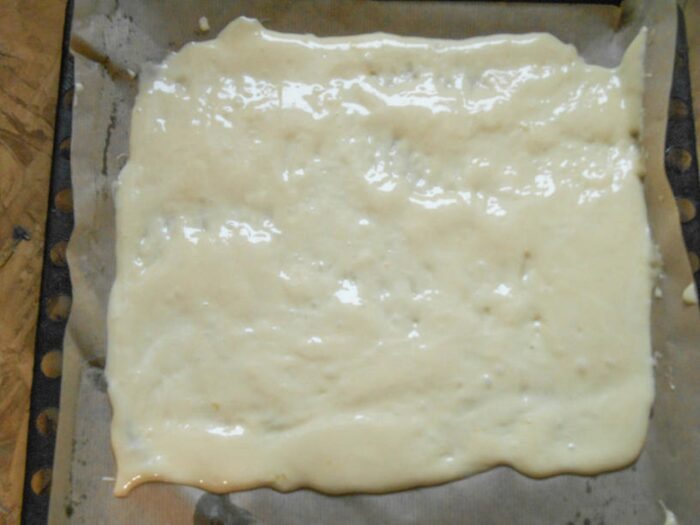 Pour the batter onto the baking tray