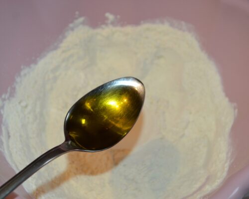 Pour in the olive oil