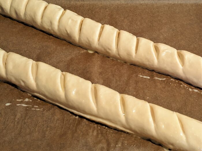 grease the baguette with egg yolk