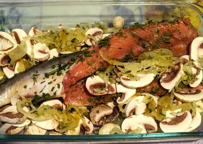 Put the remaining mushrooms and onions on top