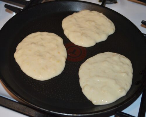 Put a little batter in the pan