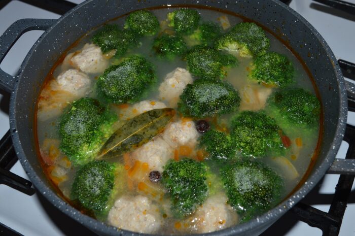 Cut the broccoli stalks into pieces