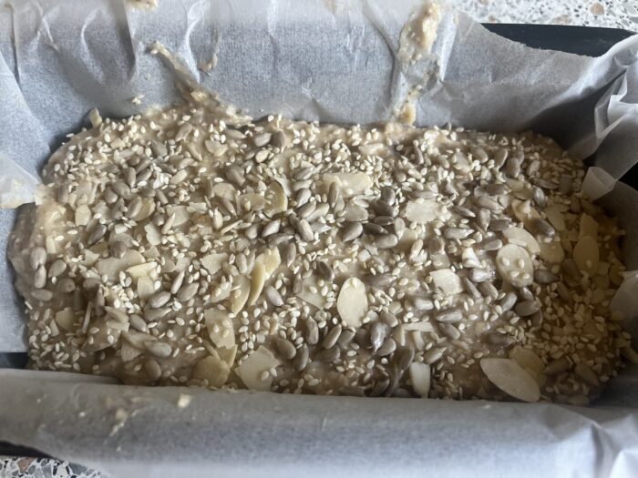 pour the batter into a loaf pan