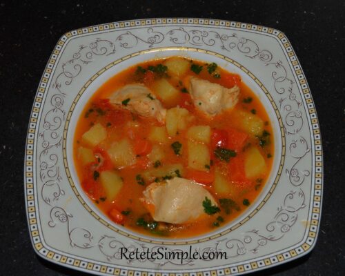 The stewed potatoes with chicken are ready