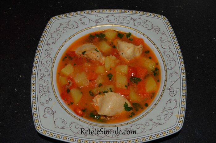 The stewed potatoes with chicken are ready