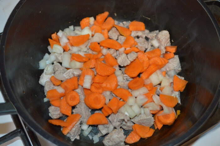 Chop the onion and carrot